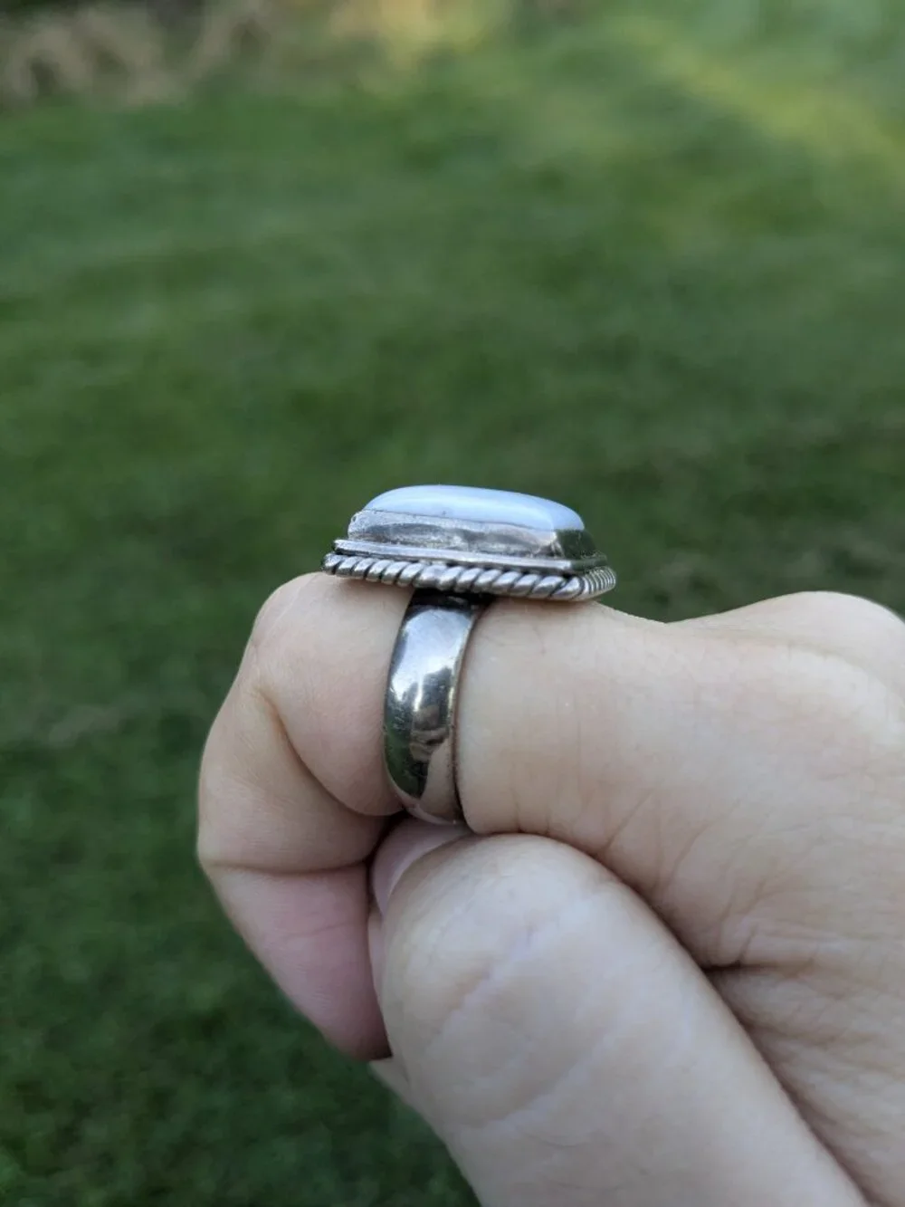 Vintage Solid Sterling Silver 925 Blue Lace Agate Handmade Ring Size 8.75